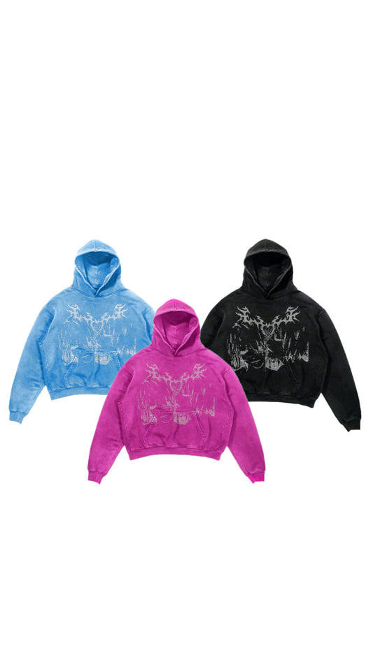 Anime Rhinestone Washed Hoodie