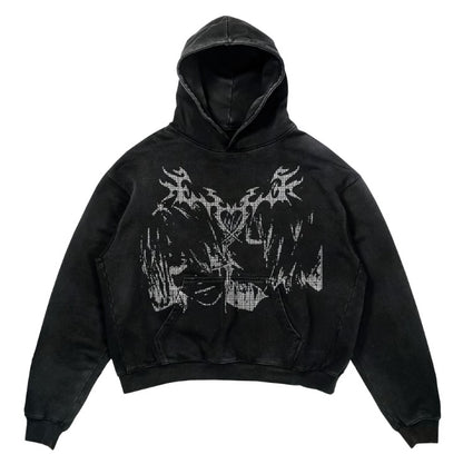 Anime Rhinestone Washed Hoodie