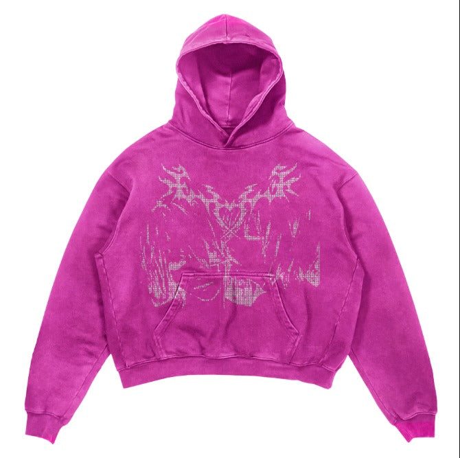 Anime Rhinestone Washed Hoodie