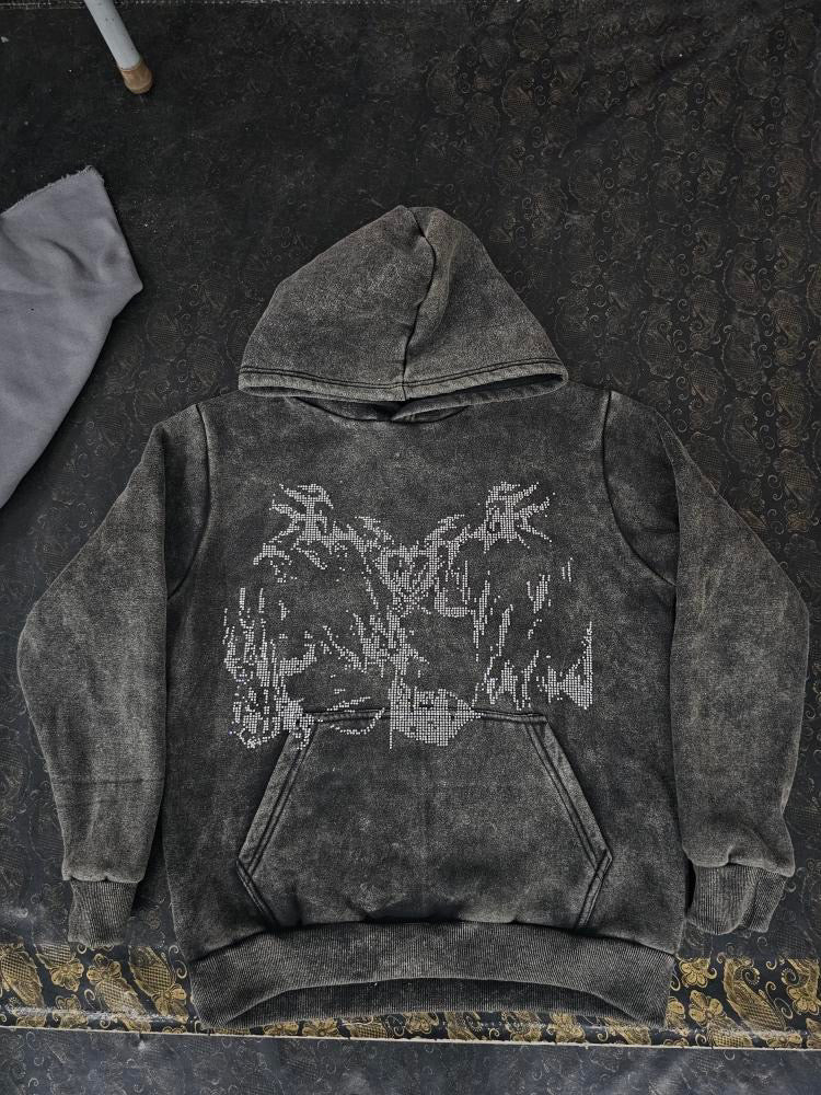 Anime Rhinestone Washed Hoodie